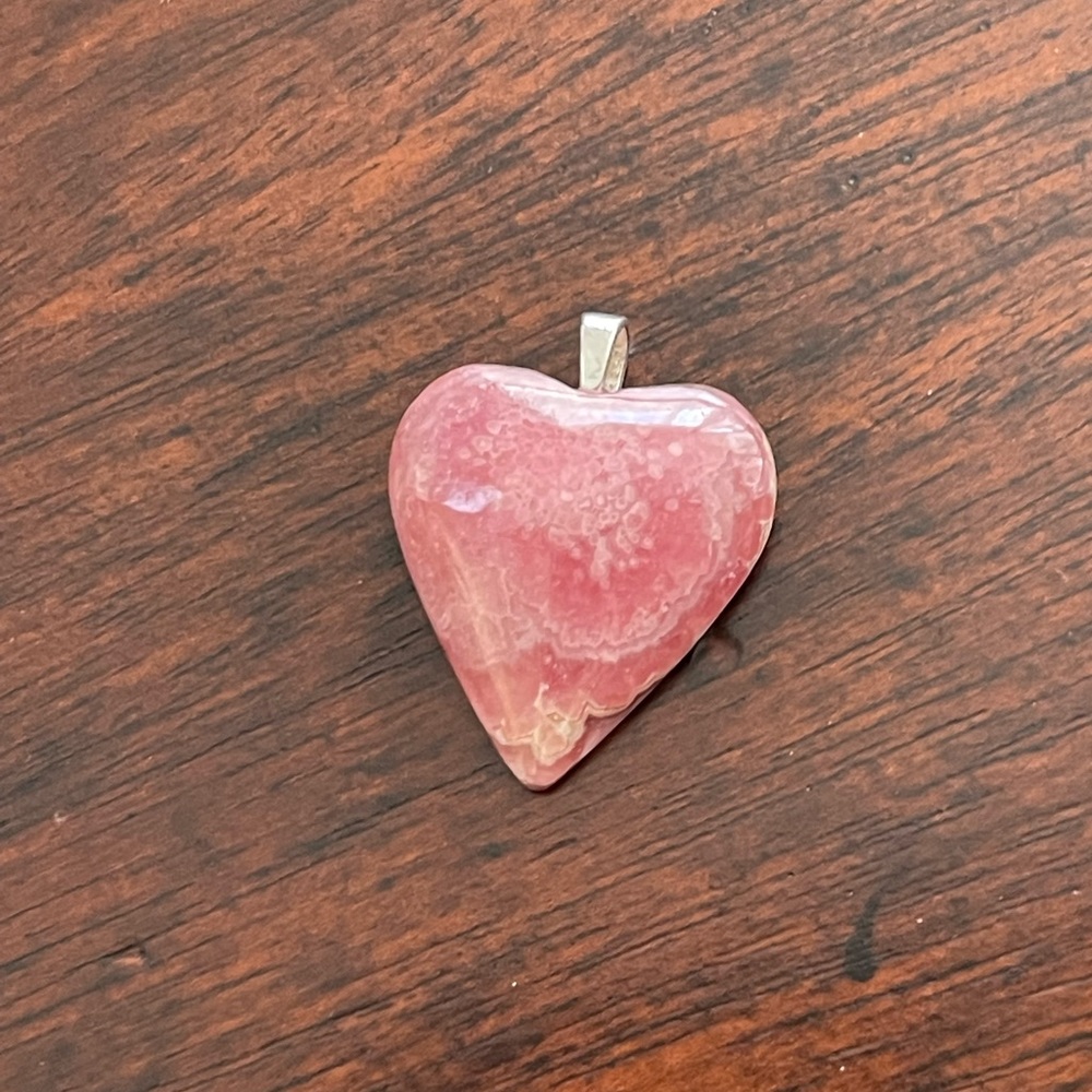 Rhodochrosite heart & 925 S-plated pendant & chain - Picture 7 of 9